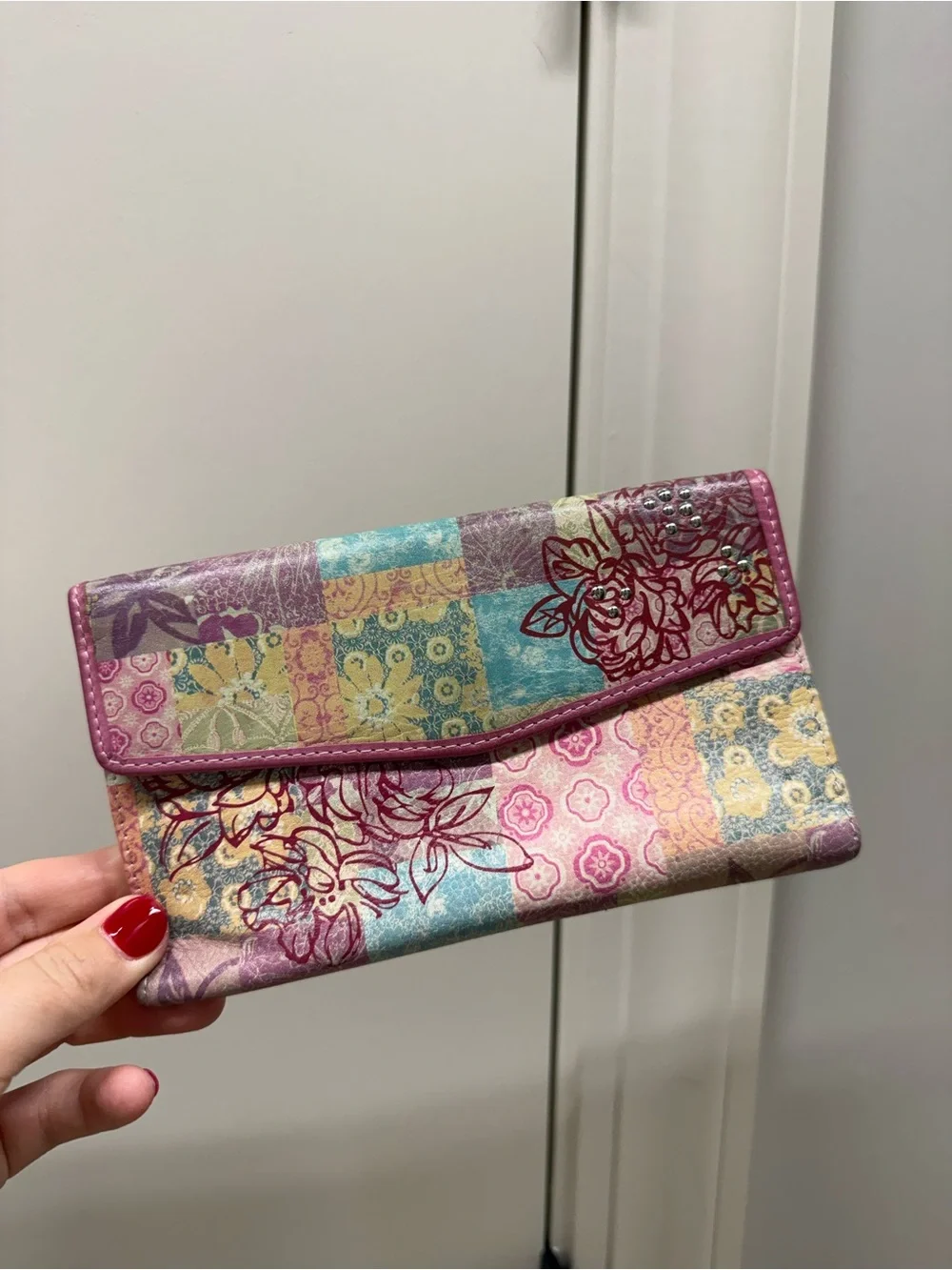 Fossil Floral Patchwork Y2K Foldover Snap Wallet